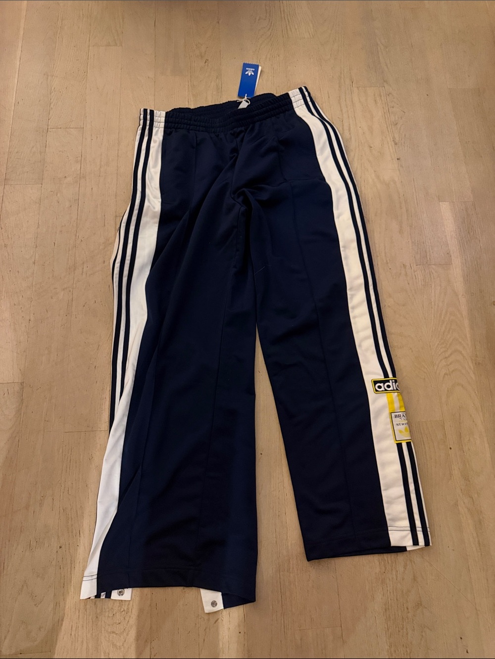 Adidas Adibreak Navy and White Track Pants with Side Stripes and Snaps